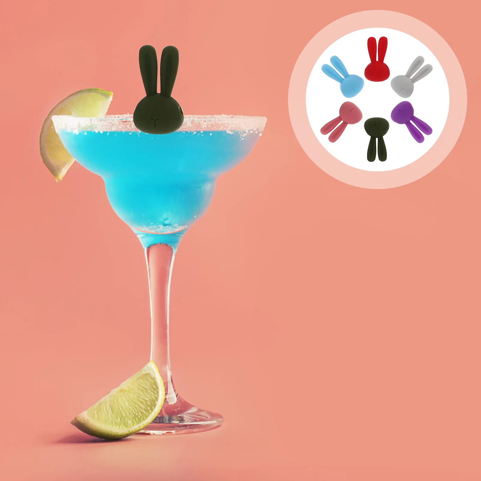 6Pcs Rabbit Drink Markers Cartoon Silicone Wine Glass Charms Reusable ...