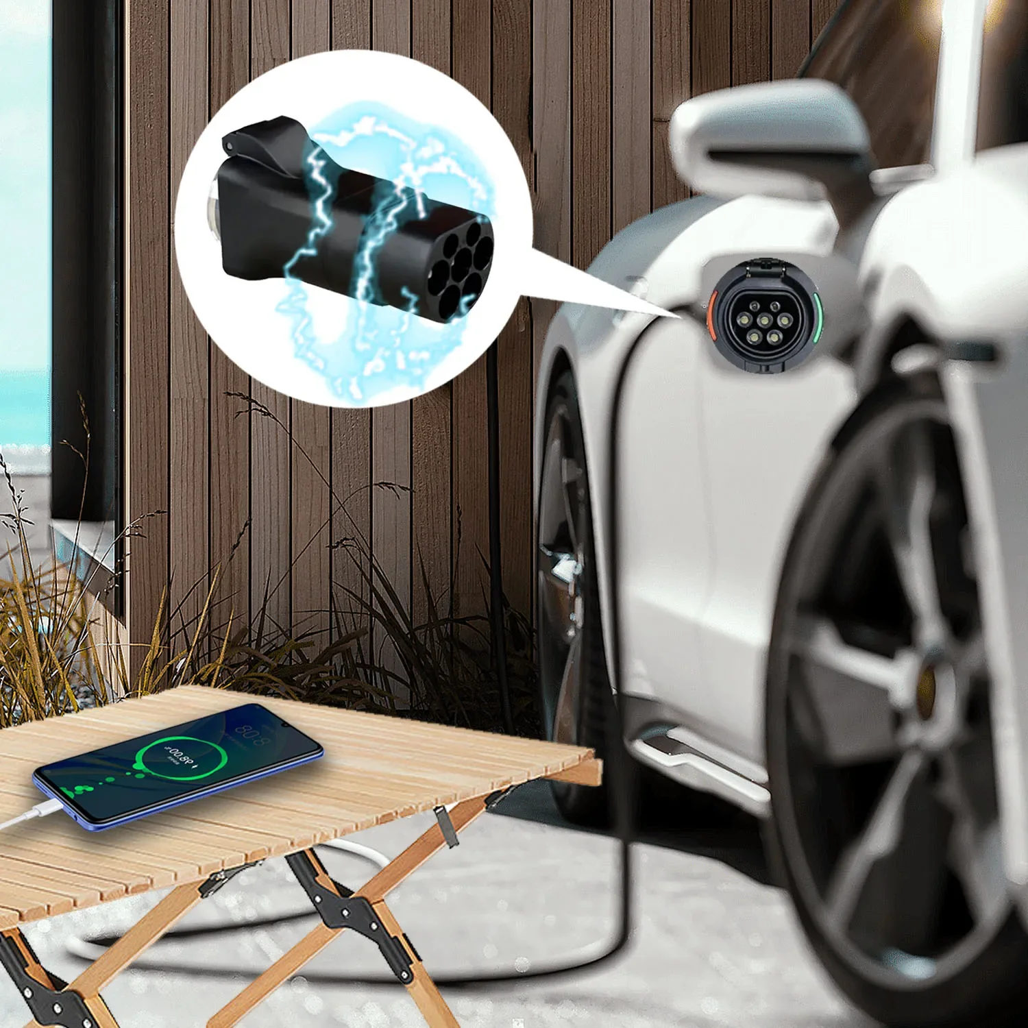 Electric Car Side Discharge Plug EV GBT 16A Charger adapter with EU Socket Outdoor Power Station need car supports V2L Not type 2 v2l connector ev charging adapter