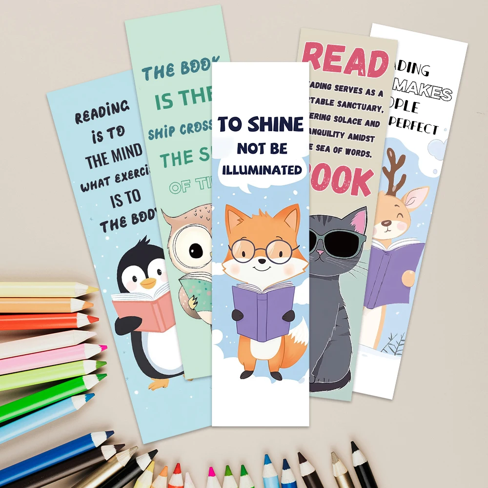 30pcs Funny Cute Cartoon Animals Reading Book Motivational Paper Bookmarks Students Readers Gift Library Office Page Marker