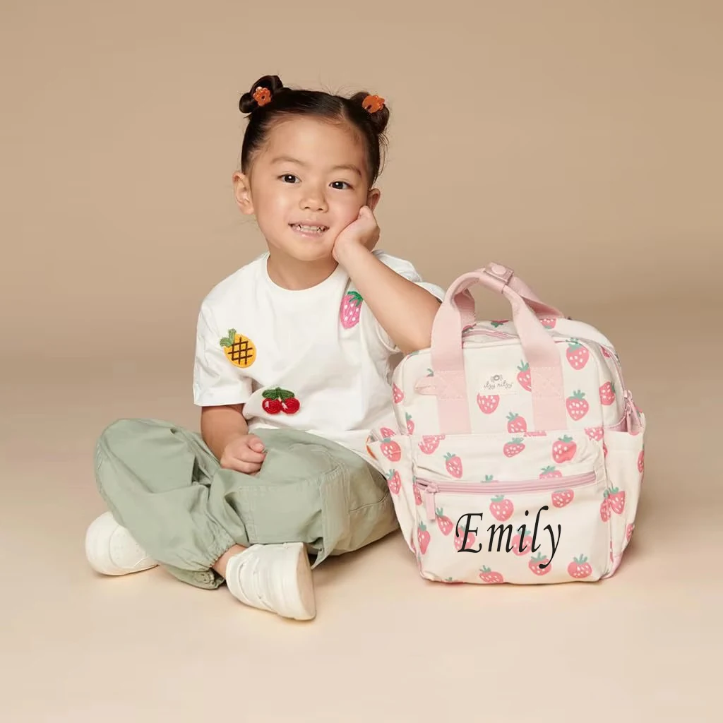 New Summer Cartoon Kindergarten Baby Backpack Embroidered Strawberries Fresh Color Contrasting Backpack