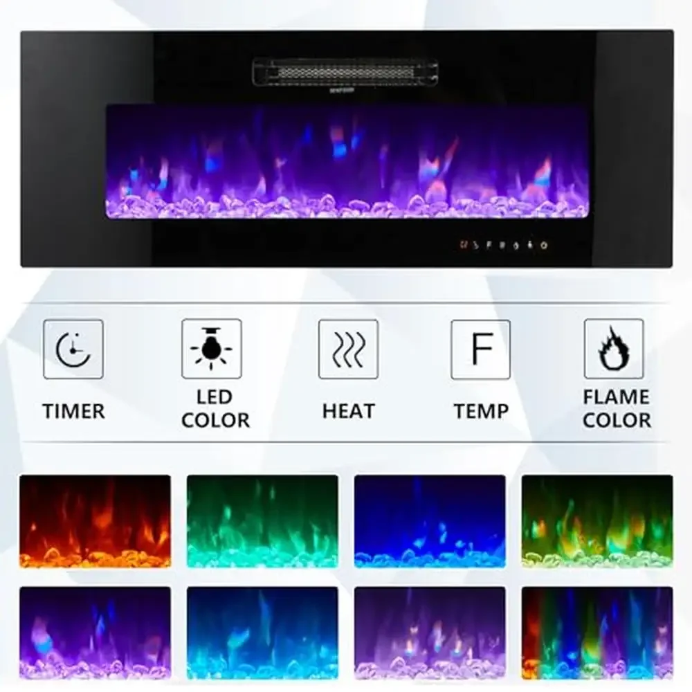 Mirrored Wall Mounted Entertainment Center with LED Lights & 40" Electric Fireplace Space Efficient Floating TV Stand Stylish 3