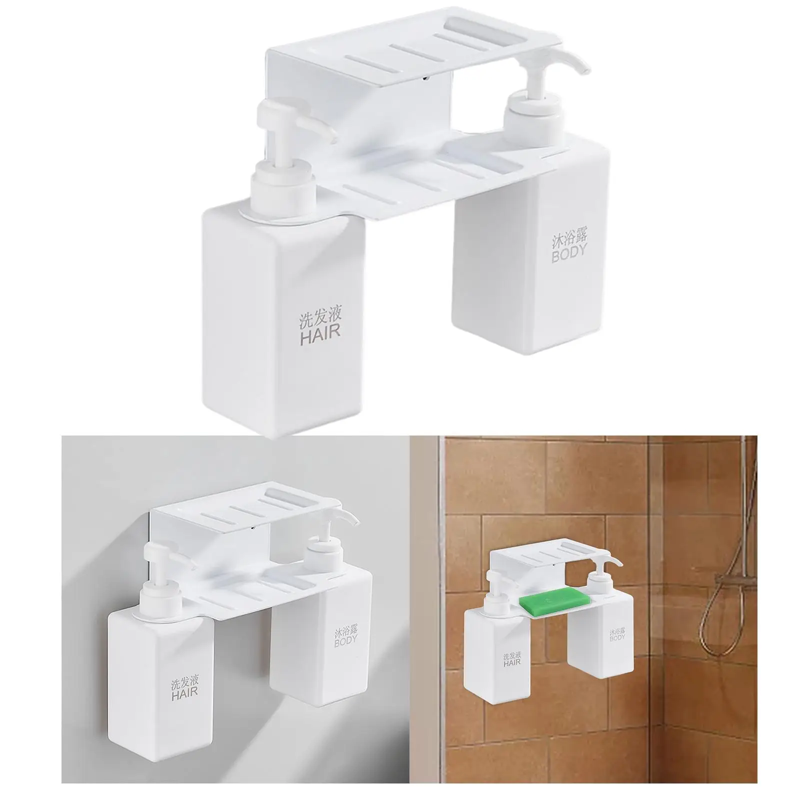 Double 450ml Liquid Soap Dispenser Pump Hanging Jar Hanger Rack for Hotel