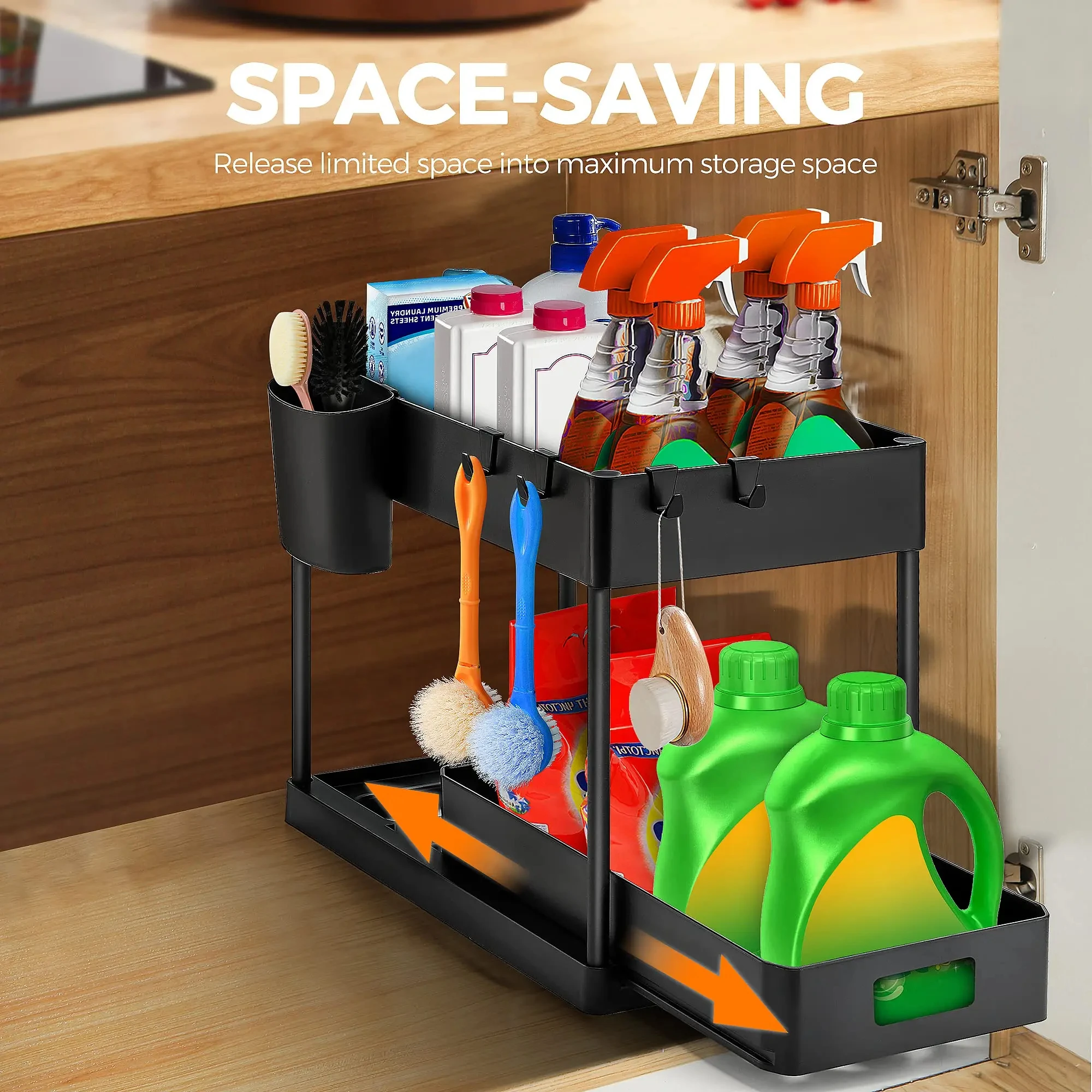 Kitchen Storage Rack Under Sink Organizer with Double Sliding Cabinet Drawers Multi-Purpose