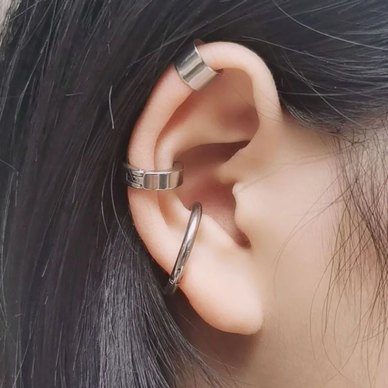 Ear Clip Earrings 3pcs/set Stainless Steel For Women Men Painless Non-piercing Fake Ear Cuffs Vintage Punk Jewelry