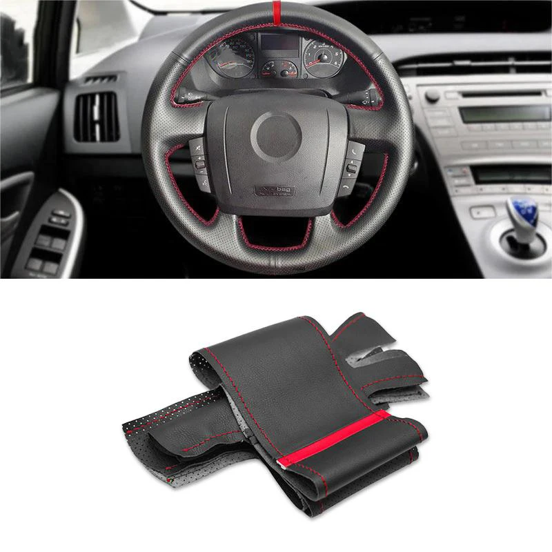 

Чехол на руль автомобиля, кожаная отделка для Peugeot Boxer Citroen Jumper Fiat Ducato 2006-2019 Relay 2008-2019 red bar