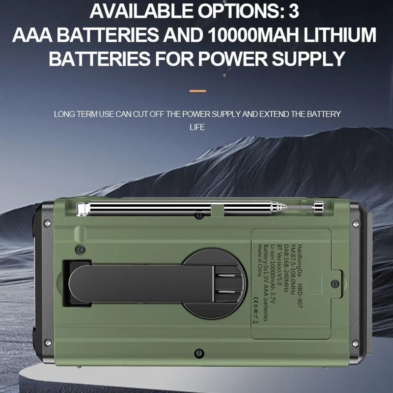 Portable Emergency Radio Solar Hand Crank DAB/FM Radios Wireless Bluetooth Speaker with Reading Lamp Flashlight Sleep Timer