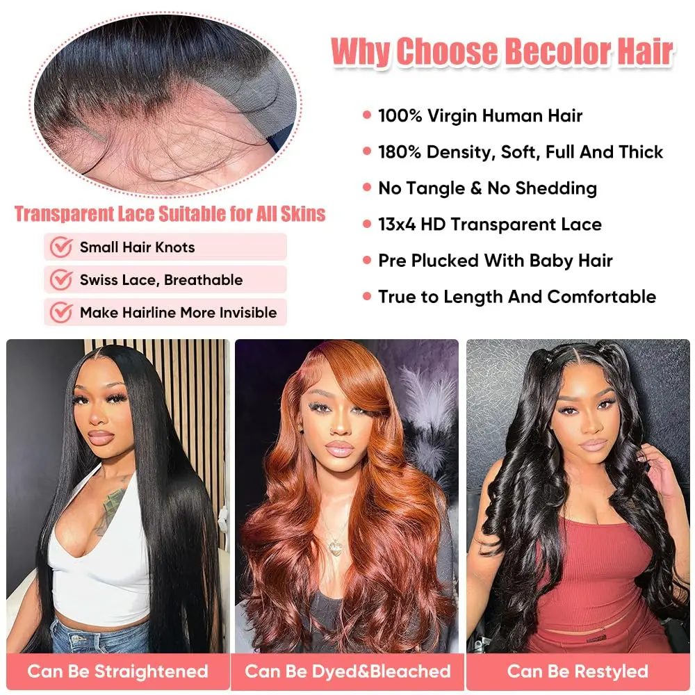 30 40 Inch Lace Front Wig 200 Density 13x6 HD Transparent Body Wave Lace Frontal Human Hair Wig PrePlucked Glueless For Women