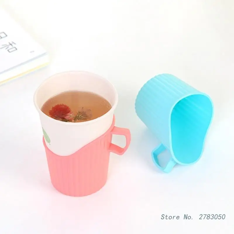 10Pcs/Set Reusable Thickening Cup Holder Handle Design Plastic Disposable Cups Holder Anti-scalding Cup Mugs Sleeve Random Color for Cup Storage Holder