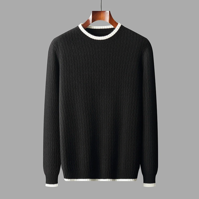 New Autumn/Winter Wave 100% Merino wool cashmere sweater men's O-neck pullover warm bottom knit shirt top 3