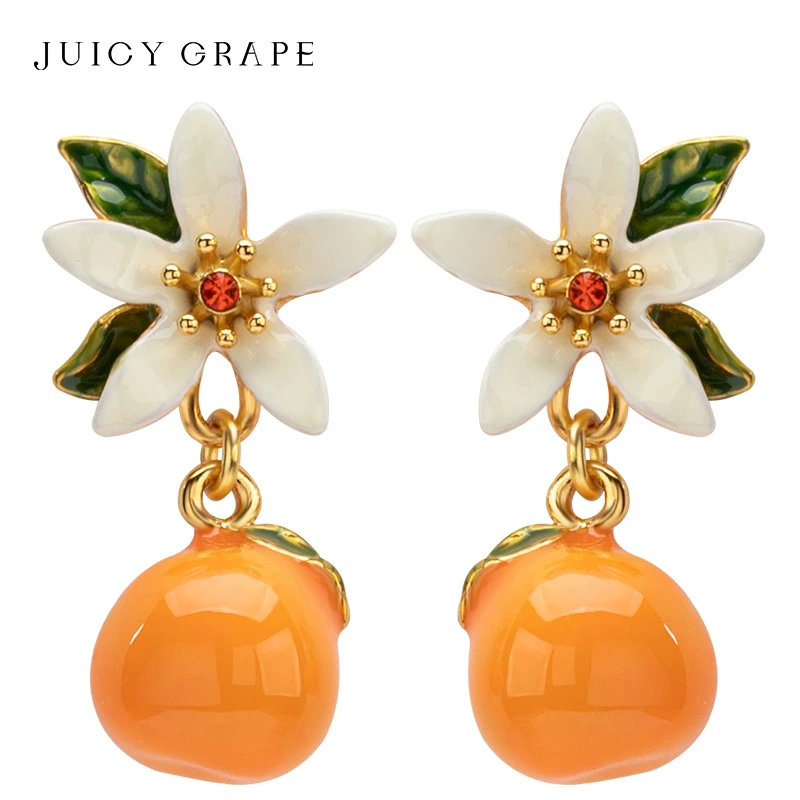 Juicy Grape Orange Gardenia Drop Earrings Sweet Fruit Flower Earring for Women  925 Sterling Silver Needle  Christmas Gifts
