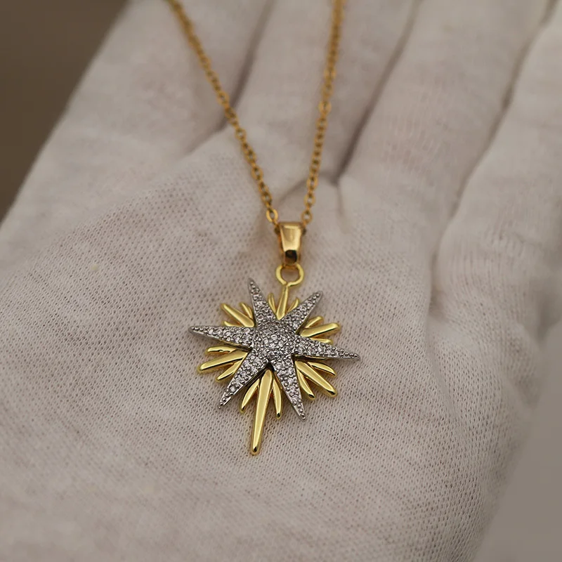 الكلاسيكية مكعب الزركون ستار قلادة القلائد للنساء...