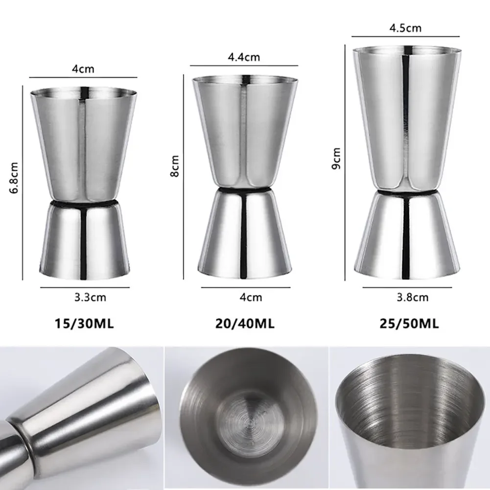 Cocktail Shaker Stainless Steel 15/30ml or 20/40ml or 25/50ml Measure Cup Dual Shot Drink Spirit Measure Jigger Kitchen Gadgets