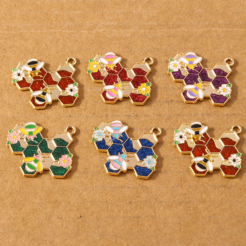 10 stücke niedlichen Emaille Waben biene Charms Anhänger für die Herstellung von Halskette Ohrringe DIY Schmuck Zubehör liefert
