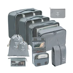 10 - Piece Travel Packing Cube Set, Foldable Luggage Organizers with Mesh Window for Clothes and Shoes Storage (Gray)