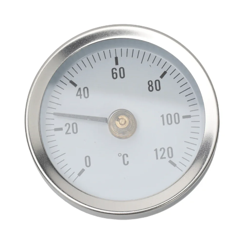 Pipe Thermometers Bimetal 0-120℃ 63mm Heating Pipe Industrial Pipeline Measuring Round Stainless Steel