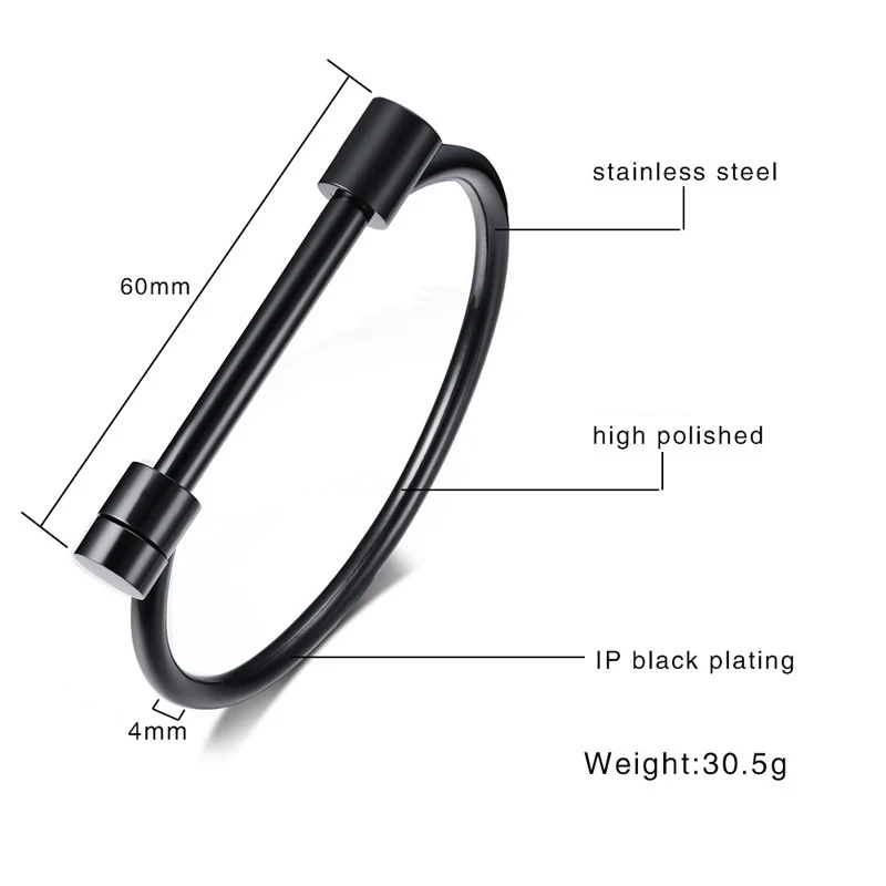 MKENDN Stainless Steel Bangles for Women D-shape Shackle Screw Cuff Wrist Band Bracelet Female Charm Jewelry bangle bracelet stainless steel bracelet