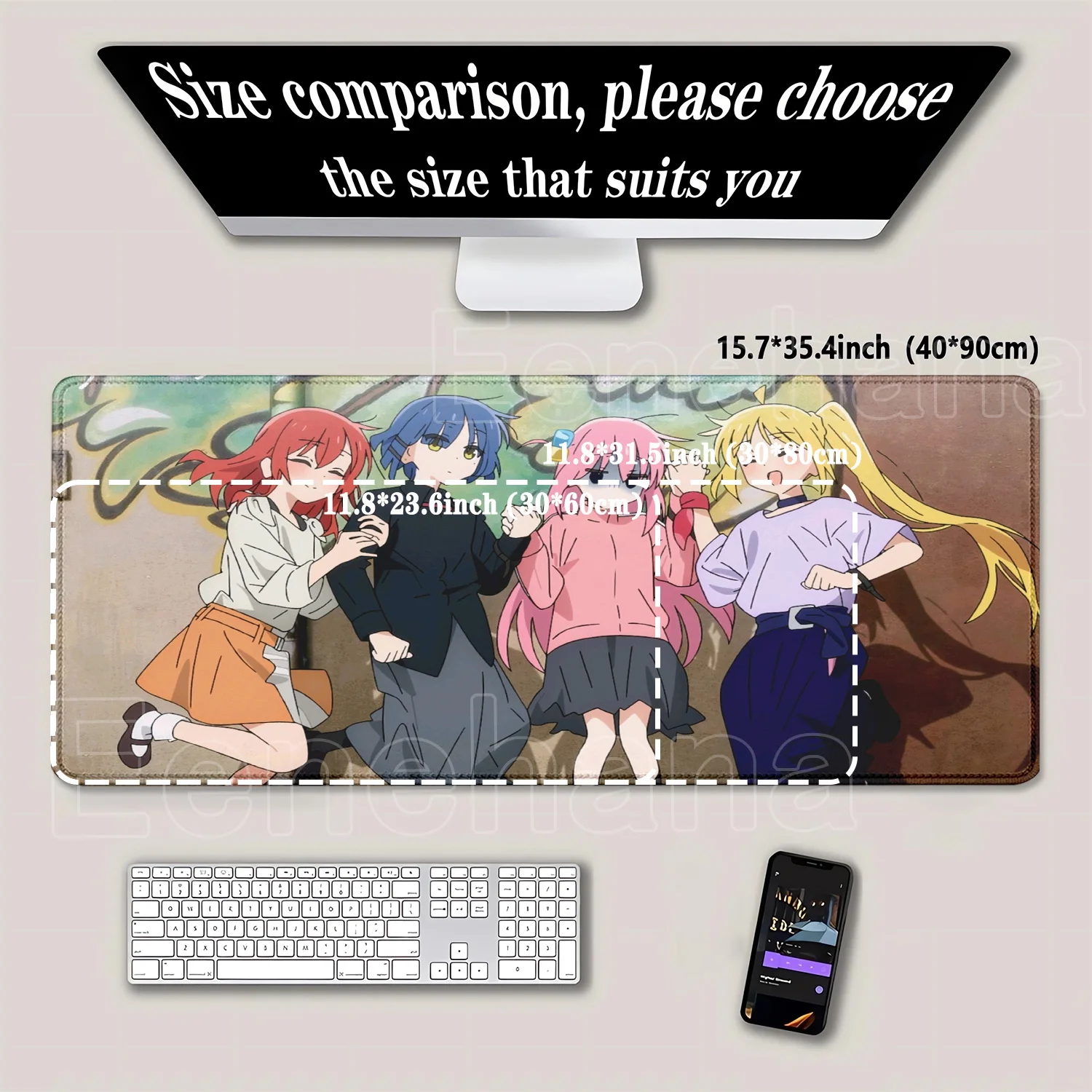 Bocchi The Rock Large Gaming Mousepad - HD Print Rubber Desk Mat with Locking Edge and Non-Slip Base