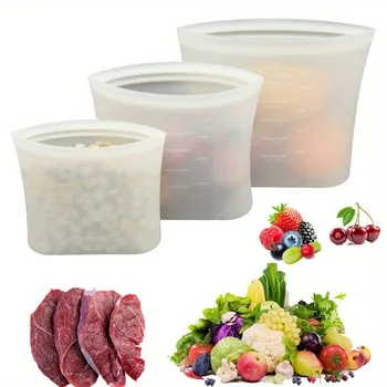 1/2/3/4 pièces sac de conservation de la fraîcheur en Silicone sac scellé sac alimentaire domestique de qualité alimentaire réfrigérateur stockage sac alimentaire auto-scellé 1
