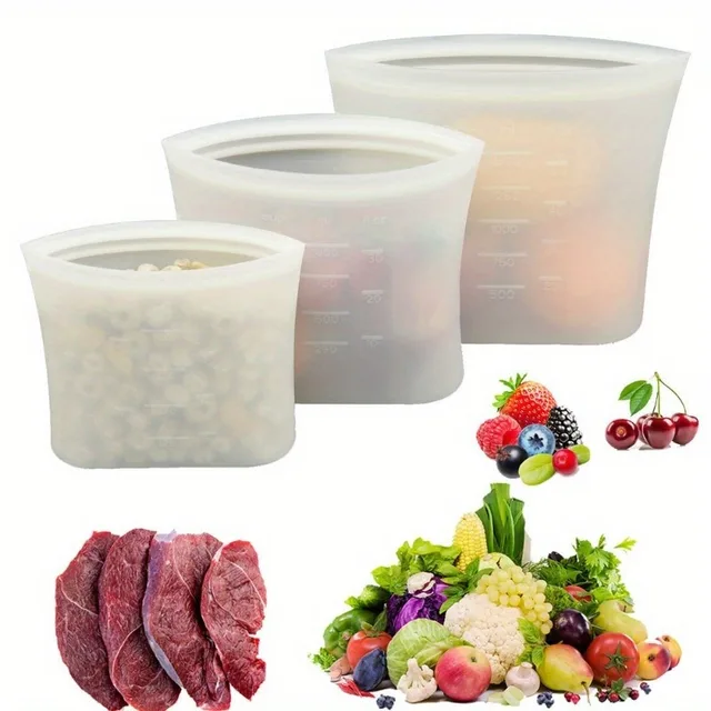 1/2/3/4 pièces sac de conservation de la fraîcheur en Silicone sac scellé sac alimentaire domestique de qualité alimentaire réfrigérateur stockage sac alimentaire auto-scellé 1