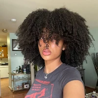 Perruques de cheveux humains bouclés afro crépus mongols avec frange porter à emporter perruque sans colle Remy brésilien courte frange bouclée perruque cheveux humains 1