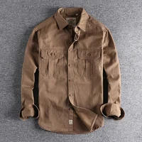 Chemise à manches longues pour hommes, uniforme de style n, lavage à la mode, double poches, veste décontractée pour jeunes, manteau fin 4