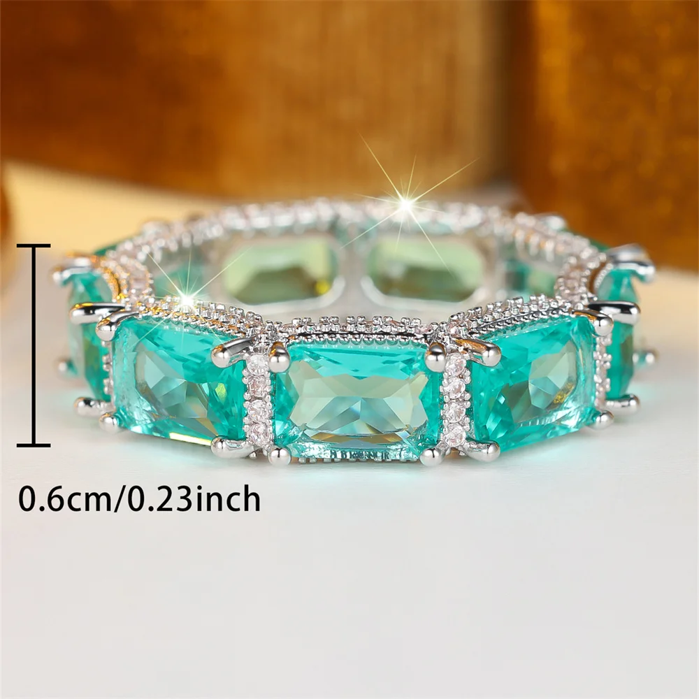 Green Crystal Zircon Rectangle Stone Rings For Women Vintage Silver Color Engagement Ring Wedding Jewelry Bridal Versatile Gifts