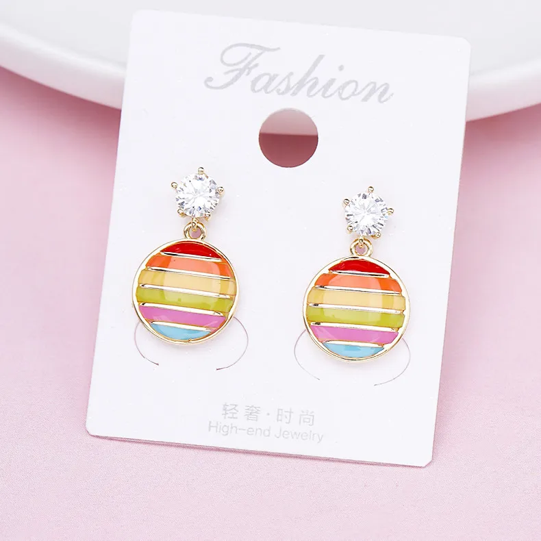 

Rainbow Color Love Round Simple Shining Zircon Earrings