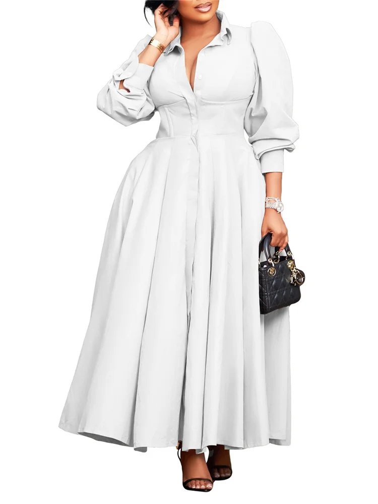 Wmstar Dress Women Casual Button Long Sleeve Dresses Fashion Streetwear Big Swing New Spring Clothes Wholesale Dropshipping