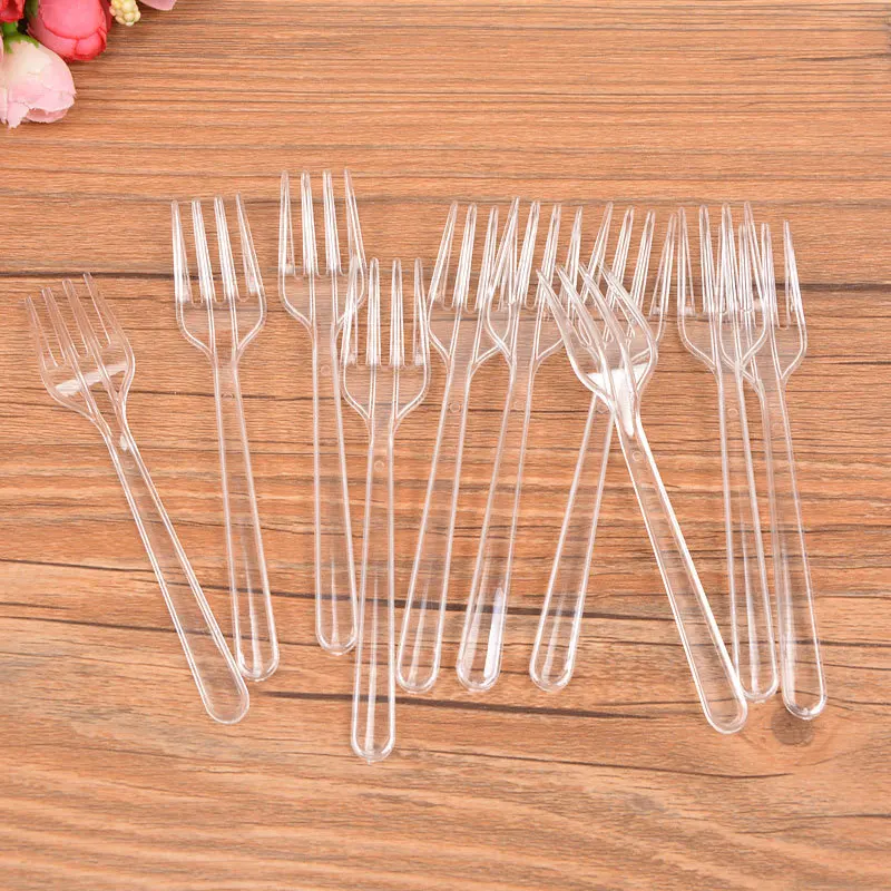 95Pcs Disposable Fork Cake Dessert Dim Fruit Forks Dinnerware Thickening Plastic Forks For Wedding Birthday Party Utensil Supply