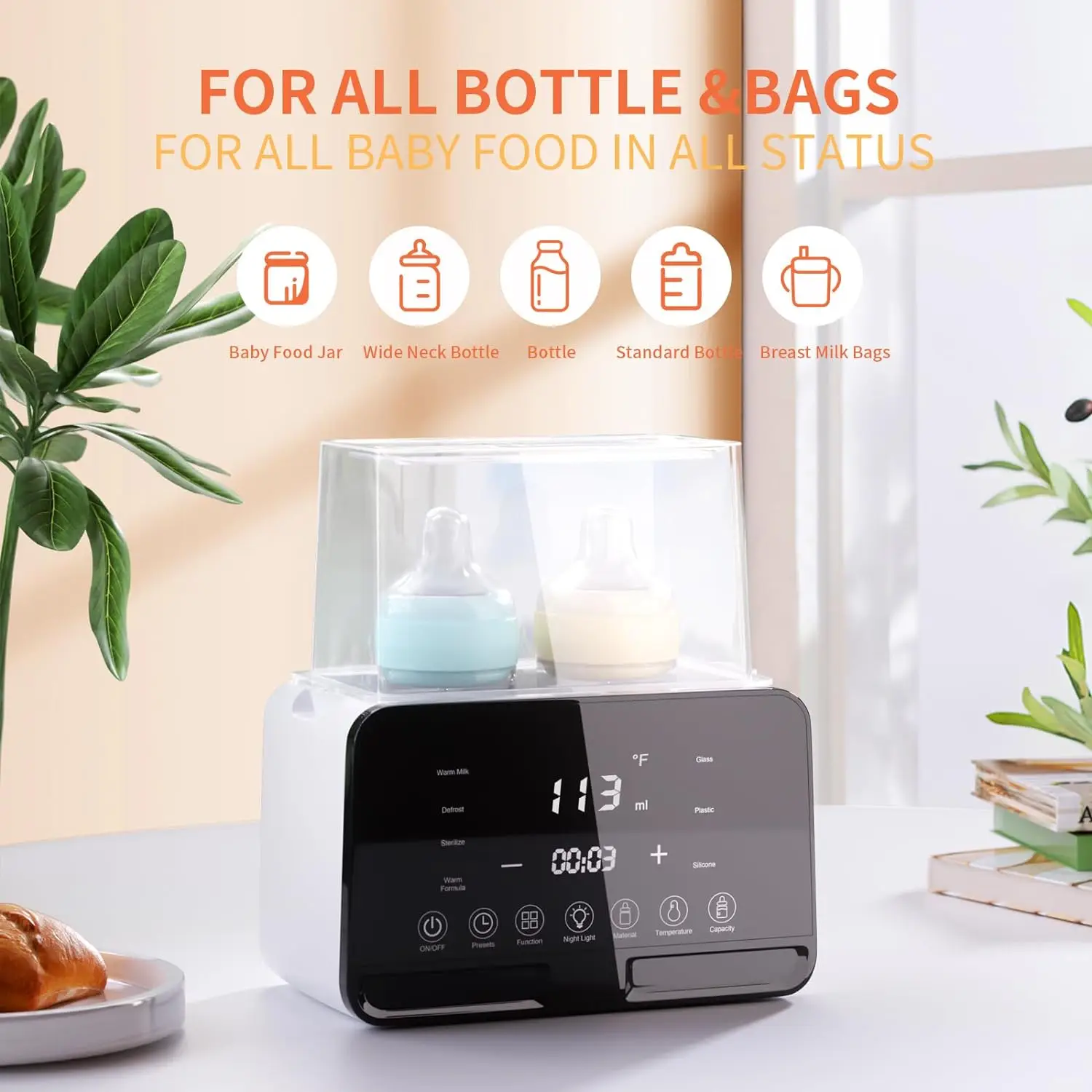 Baby Feeding Bottle Warmer & Sterilizer Sanitizer for Baby Bottles Breast Pump Eletric Bottle Steamer LED Touch Screen
