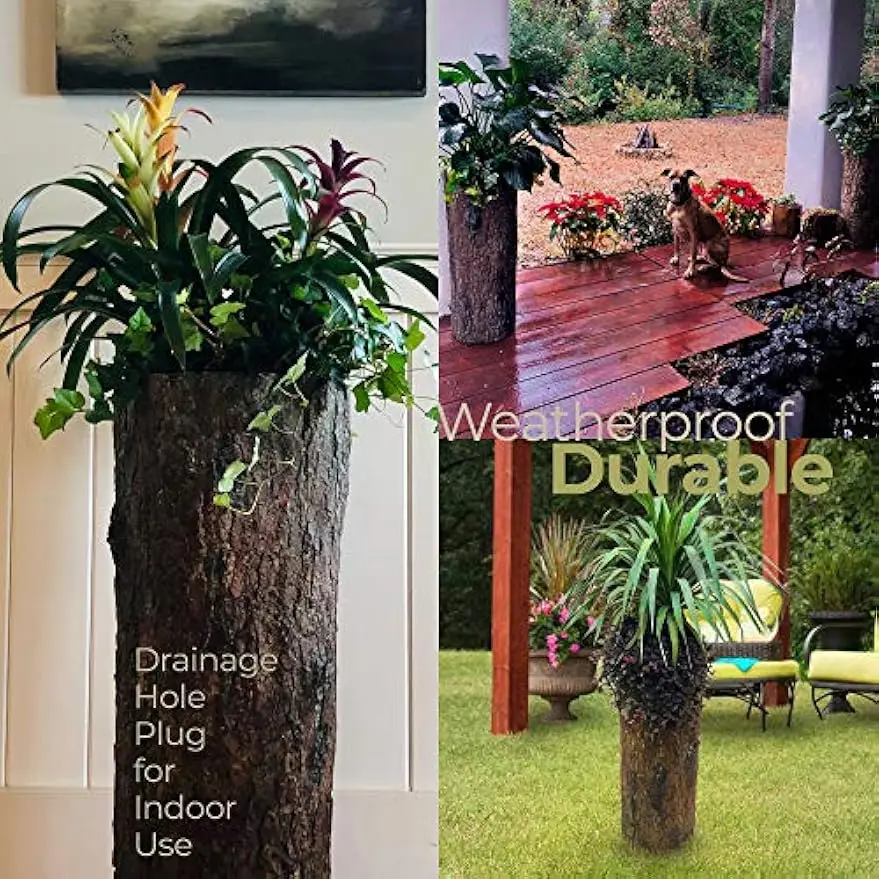 Outdoor Garden, Yard & Porch Pot. Tall Tree Stump Well Pump Cover. Weatherproof, Rustic, Natural Looking Deck & Patio Decor