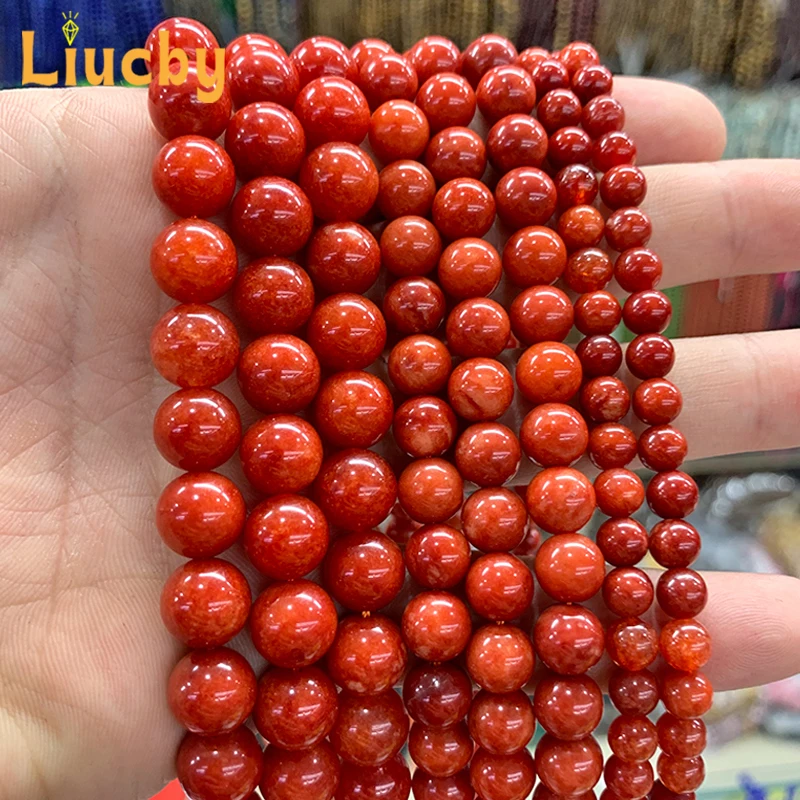 Naturstein Roter Chalcedon Handgefertigte Dekorative Perlen für Schmuckherstellung DIY Damen Armbänder Zubehör 15' Strang 6/8/10/12MM