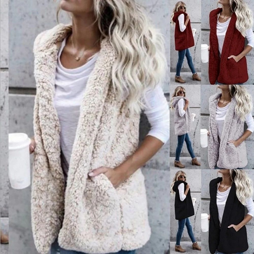 Women Summer Sleeveless Fleece Coat Long Loose Waistcoat