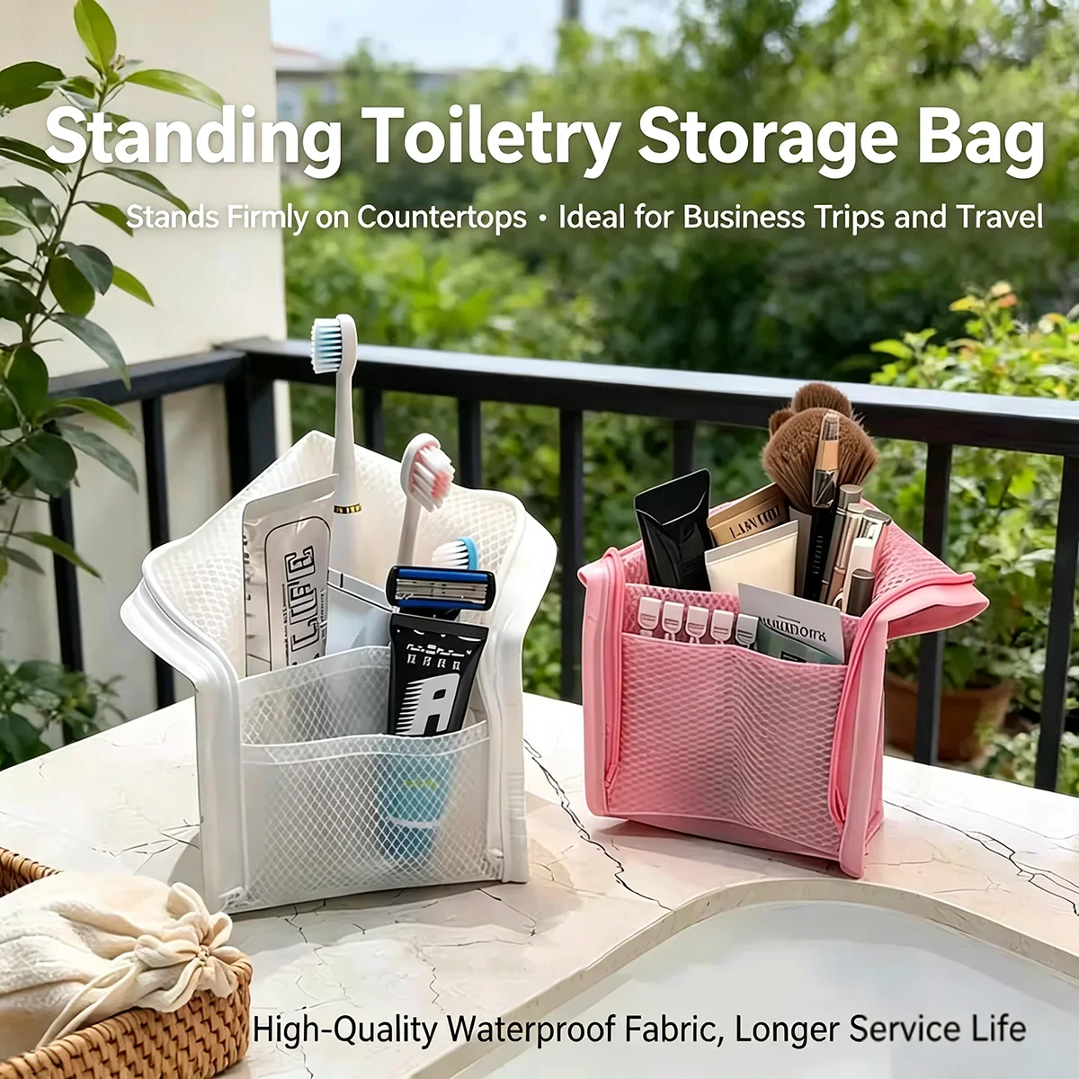 Breathable Quick-Dry Mesh Toiletry Bag with Toothbrush Case