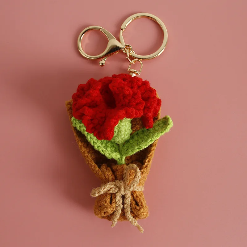 Neue gehäkelte Blumenstrauß Anhänger Sonnenblume Mini Blumenstrauß Schlüsselanhänger Strickblumen für Schlüsselanhänger Rucksack Dekor Schlüsselanhänger Frauen – Detail 9