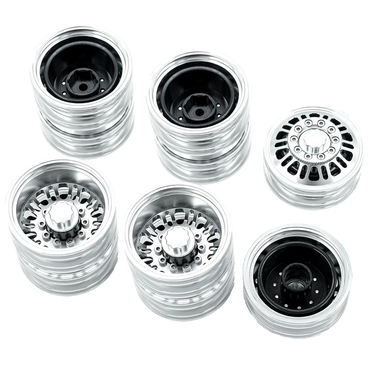 

6PCS Tamiya Wheel Tire Complete Set Metal Front and Rear Wheel Hub for 1/14 RC Trailer Tractor Truck Car Upgrade Parts
