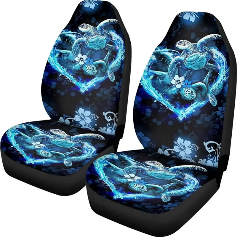 

Set of 2 Car Seat Covers Universal Auto Front Seats Protector Fits for Car SUV Sedan Sea Turtle Flower Print Auto Interior Blue