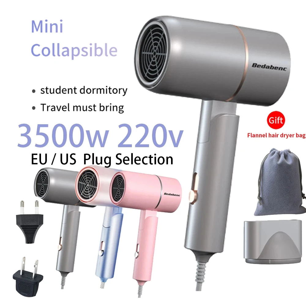 Portable Hair Dryer Strong Wind Hammer Blower 3500W Salon Dryer Hair Negative Ionic Hammer Blower Home Electric Blue Light