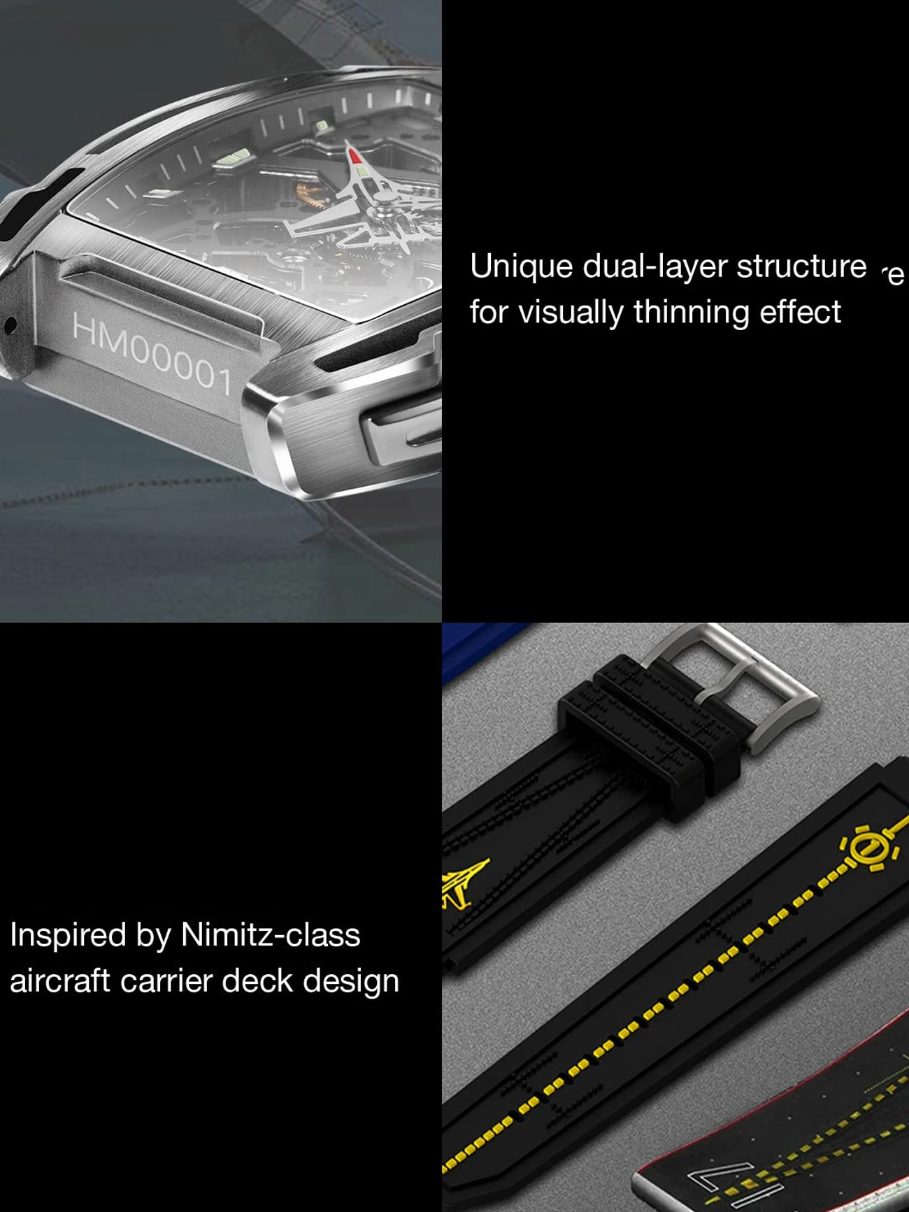 CIGA Design Mechanical Titanium Watch Men Z Series Automatic Movement Luminous Skeleton Wristwatches Silicone Strap Timepiece