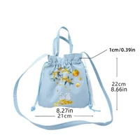 Sac seau à cordon de serrage de Style chinois élégant, sac à main brodé de fleurs en Organza Hanfu, lanière avec pompon pendentif, petit sac à main 6