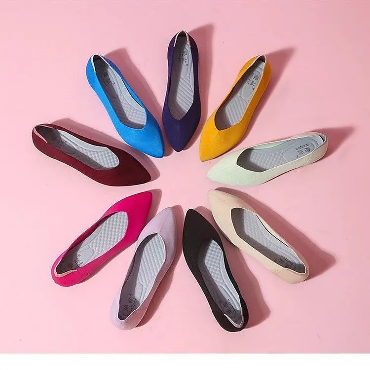 

Stretch Knit Ballet Flats Women Loafers 2023 Spring Breathable Mesh Flat Shoes Ballerina Moccasins Casual Pointed Toe Boat Shoes