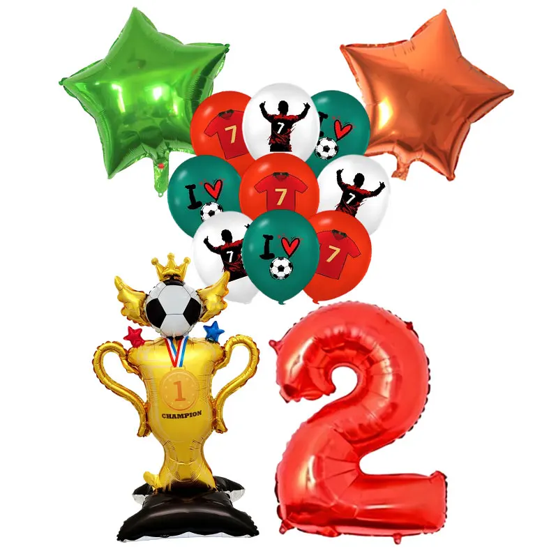 Geburtstagsdekoration CR7 Fußball-Themenparty-Zubehör Geschirr Teller Becher Servietten Tischdecke Fußballstar-Fans Partys Ballon-Set – Detail 21