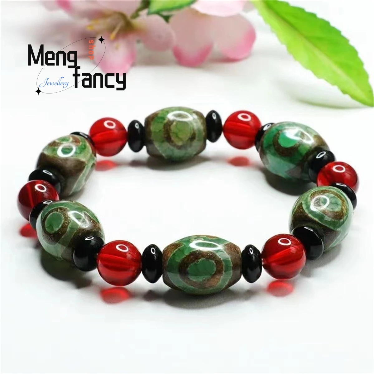 

Natural Authentic Three Eyed Tianzhu Red Agate Barrel Bead Bracelet Simple Generous Personality Versatile Retro Fashion Jewelry