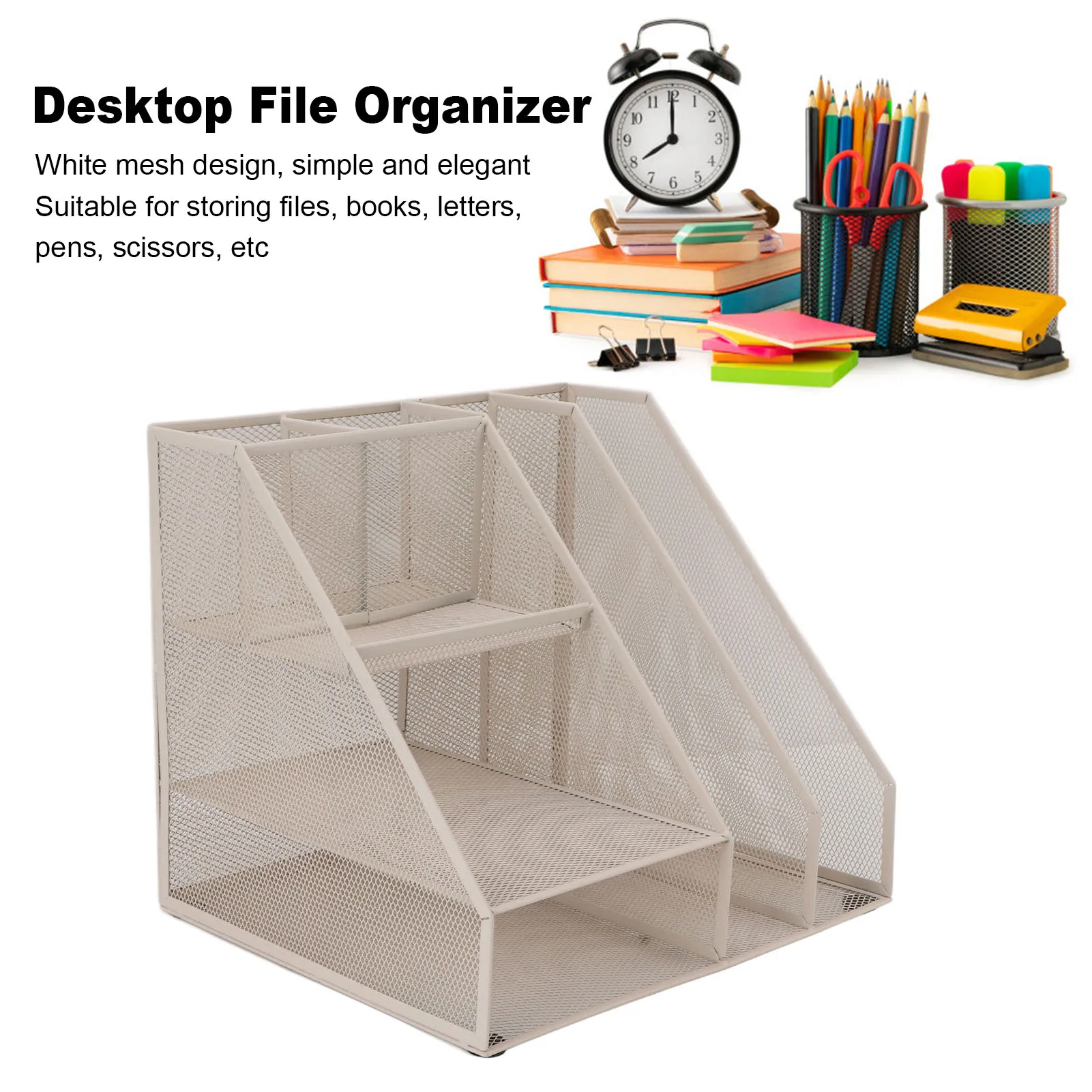 Vertical File Holder Elegant Practical Desktop File Organizer White Mesh  Iron Material for Home for Book Pencil Scissors