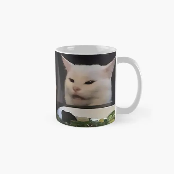 

Woman Yelling At A Cat Classic Mug Gifts Image Picture Handle Round Design Cup Coffee Tea Printed Photo Drinkware Simple