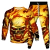 Fashion Skull Fire 3D Print Men's Sportswear Set Casual Long-Sleeved T Shirt Pants 2-Piece Set Oversized Pullover Men Clothing 3