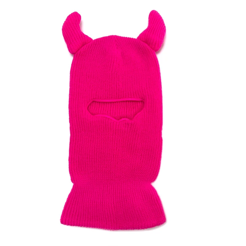 

Single Hole Solid Color Outdoor Keep Warm Balaclava Knitted Hat Halloween Face Protection Winter Outdoor Riding Ski Cap Beanie