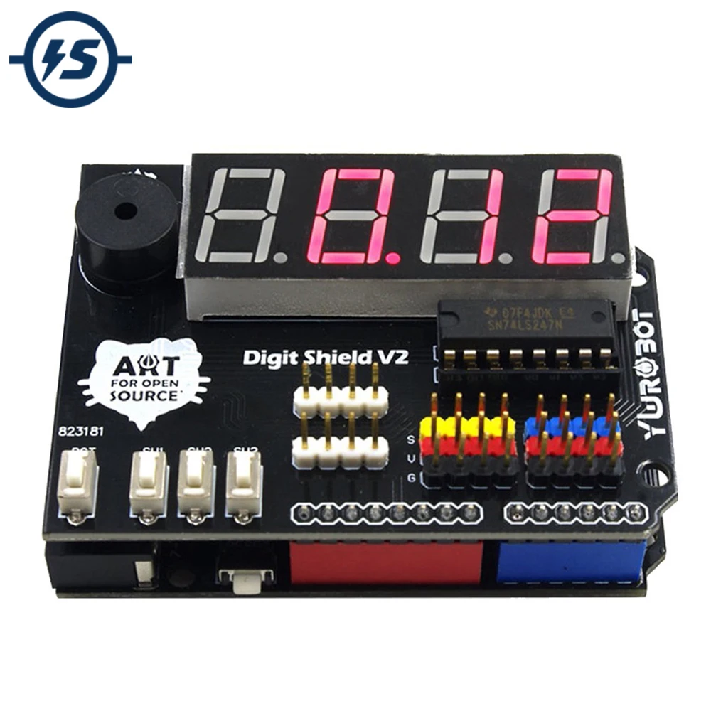 Digit Shield V2 4Bit Led Rosso Modulo Display Tubo Digitale Circuito Di Controllo Codificato Con Cicalino Sorgente Per Arduino Ard-Uno R3