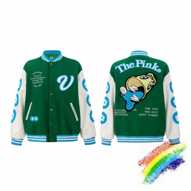 

Green VandyThepink Hamburg Baseball Coat Jacket For Women Men Best Quality Flocking Towel Embroider Oversize Streetwear Clothing