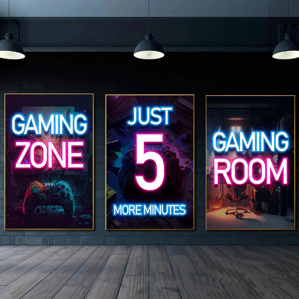

Modern Trend Game Room Decoration Poster Game Player Colorful Neon Inspirational Quotations Wall Art Canvas Painting Boy Gift